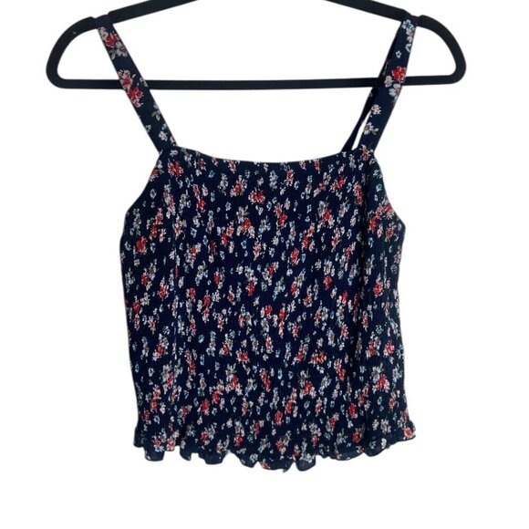 Torrid Size 1 Challis Navy Ditzy Floral Smocked Crop Tank Top Cami Cottagecore - Picture 2 of 7
